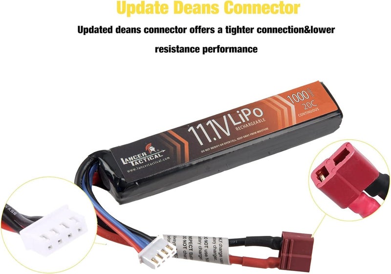 Lancer Tactical Airsoft LiPo Battery Charger Combo-Two Pack of 11.1v 1000mAh Stick Battery & Lipo Balance Charger w/LCD Screen (Safety Charging Bag Included) Dean/Tamiya (Dean) - Image 3